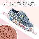 Toddler Non-Slip Tennis Shoes, Denim Flowers_waddlewonder_5.webp