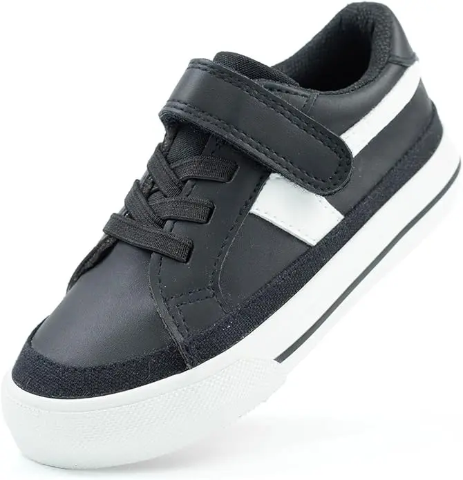 Boys & Girls Leather Black Outdoor Tennis Walking Sneakers
