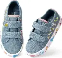 Toddler Non-Slip Tennis Shoes, Denim Flowers
