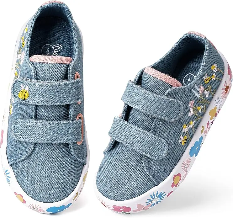 Toddler Non-Slip Tennis Shoes, Denim Flowers